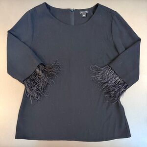 Ann Taylor Black Feather-Trimmed Blouse - Size 6